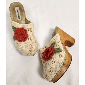 Steve Madden Cream Crochet Clogs with Red Flower